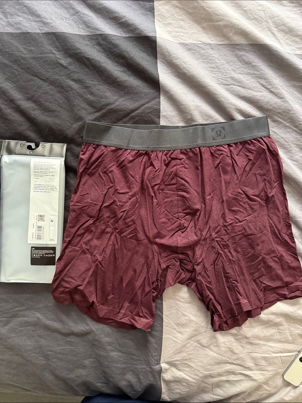 lululemon athletica Men's AIM Boxer Briefs- Burgundy with Gray Waistband